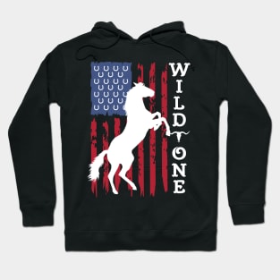 Wild One Horse Lover American Flag Vintage Distressed Hoodie